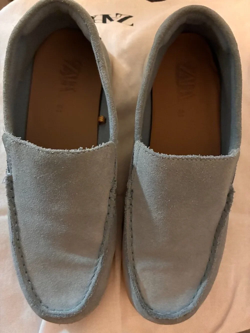 Zara Kids Blue Suede Slip On Loafers